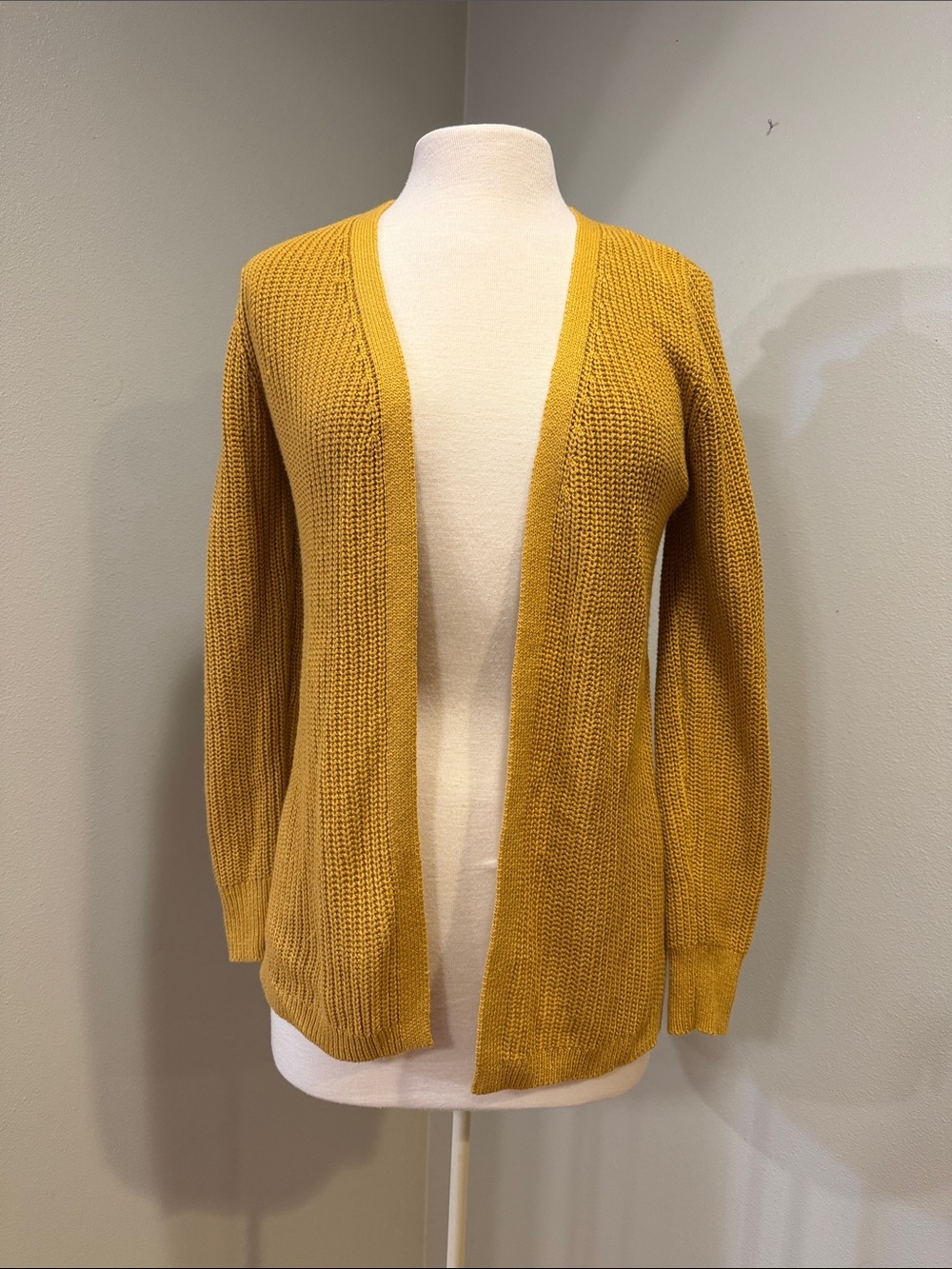 Mustard Open-Front Knit Cardigan